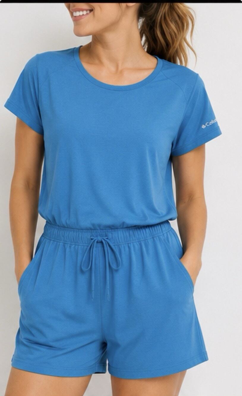 Columbia PFG Romper Womens Size M Coral Short Sleeves Drawstring Waist Casual